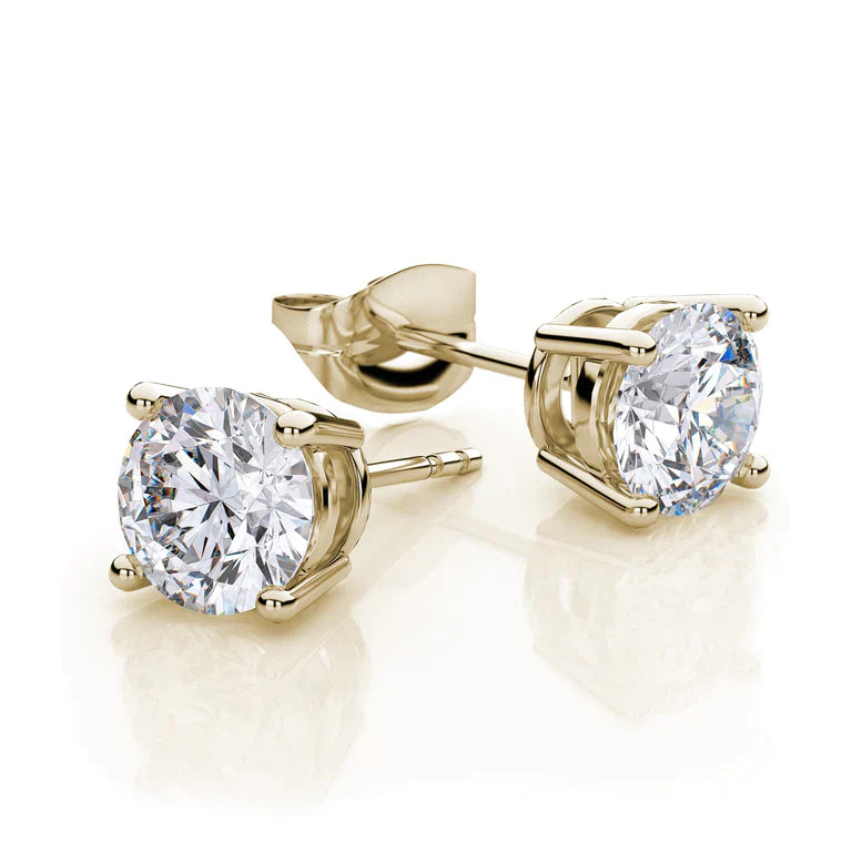 14k Yellow Gold Created White Sapphire Round Stud Earrings 1/3 ct