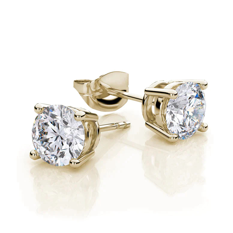 14k Yellow Gold Created White Sapphire Round Stud Earrings 1/4 ct