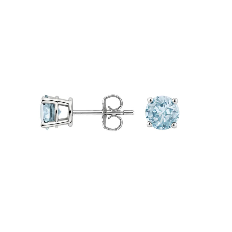 14k White Gold Plated Created Aquamarine Round Stud Earrings 6mm