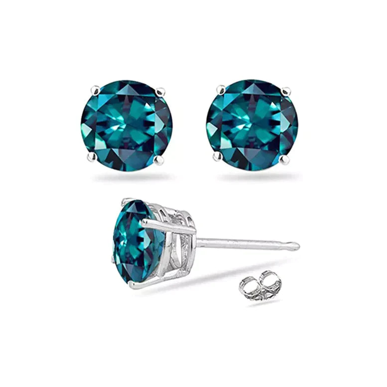 14k White Gold Created Alexandrite Round Stud Earrings 1/4 ct