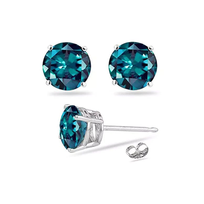 14k White Gold Plated Created Alexandrite Round Stud Earrings 6mm