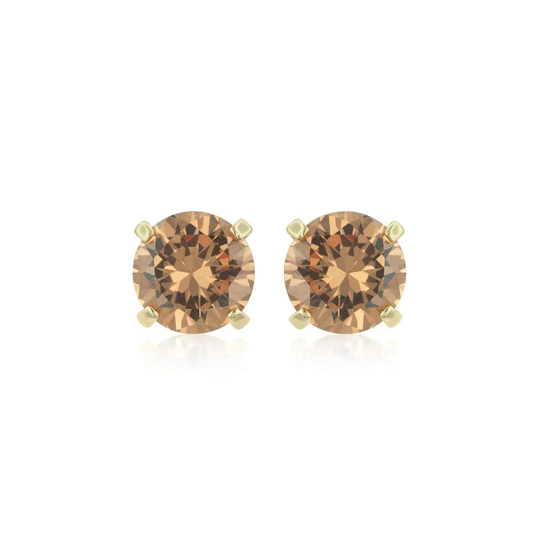 14k Yellow Gold Created Champagne Round Stud Earrings 1/4 ct