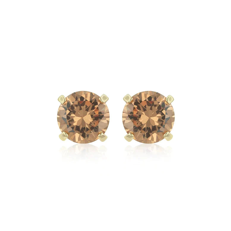 14k Yellow Gold Created Champagne Round Stud Earrings 1/3 ct