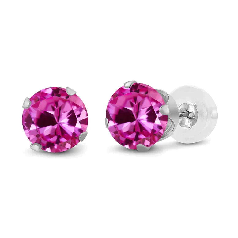 14k White Gold Created Pink Sapphire Round Stud Earrings 1/4 ct