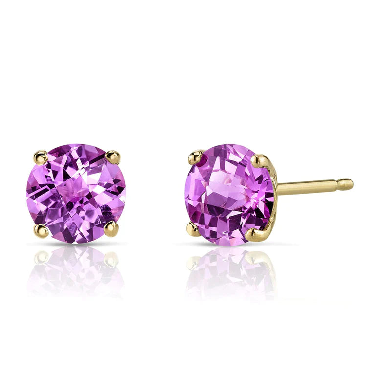 14k Yellow Gold Created Pink Sapphire Round Stud Earrings 1/4 ct