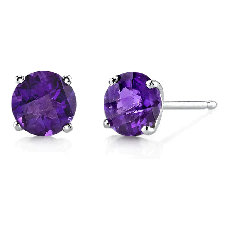 14k White Gold Plated Created Amethyst Round Stud Earrings 6mm