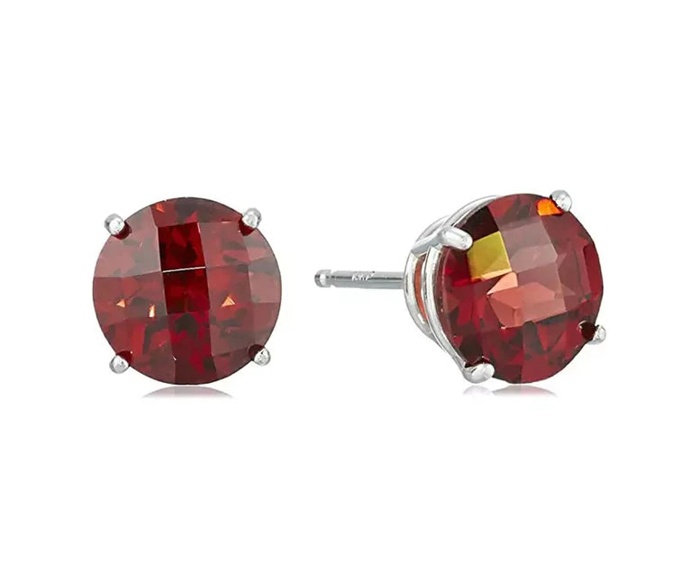 14k White Gold Plated Created Garnet Round Stud Earrings 6mm