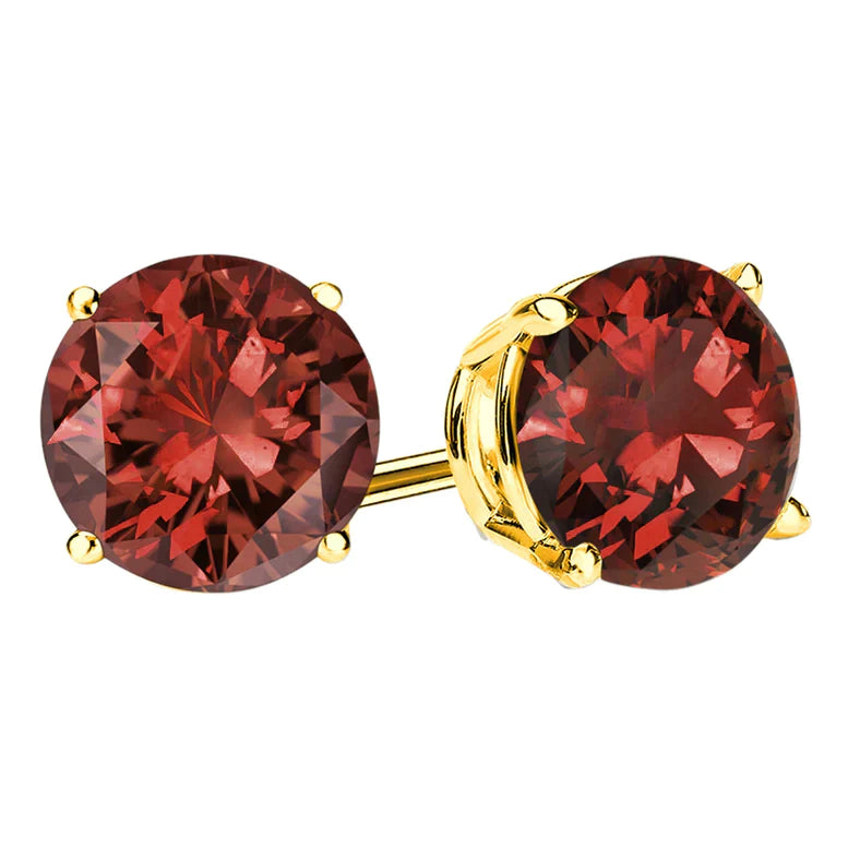 14k Yellow Gold Created Garnet Sapphire Round Stud Earrings 1/3 ct