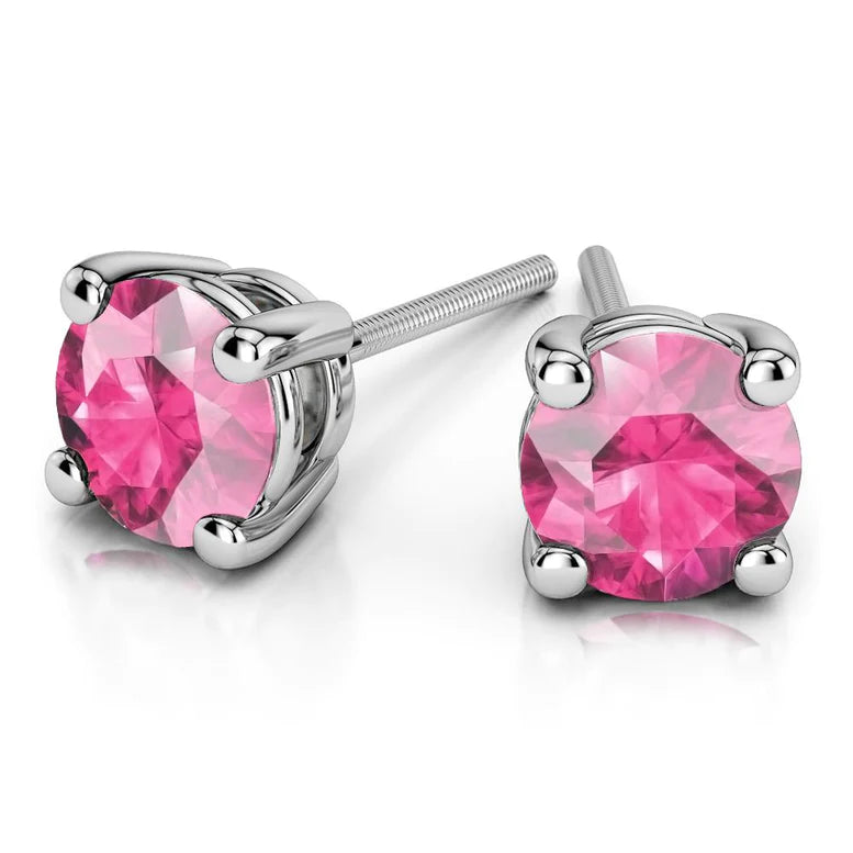 14k White Gold Plated Created Pink Sapphire Round Stud Earrings 6mm