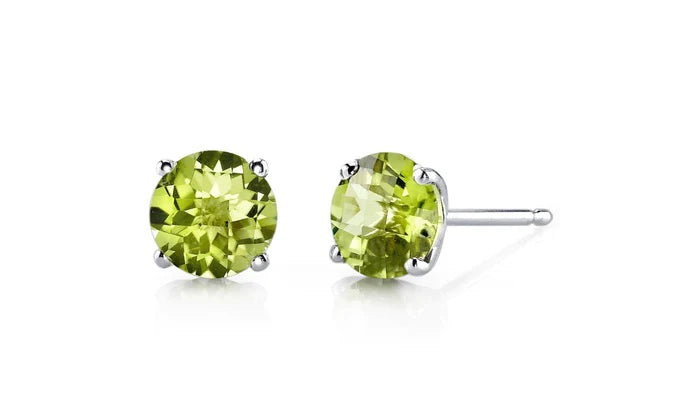 14k White Gold Plated Created Peridot Round Stud Earrings 6mm