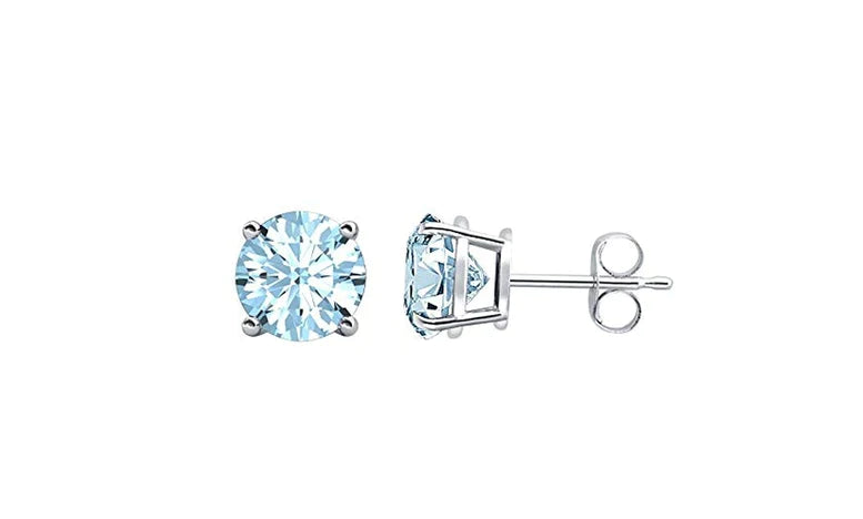 14k White Gold Created Aquamarine Round Stud Earrings 1/3 ct