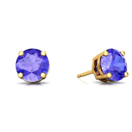 14k Yellow Gold Plated Created Tanzanite Round Stud Earrings 6mm