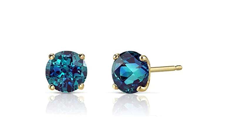 14k Yellow Gold Plated Created Alexandrite Round Stud Earrings 6mm