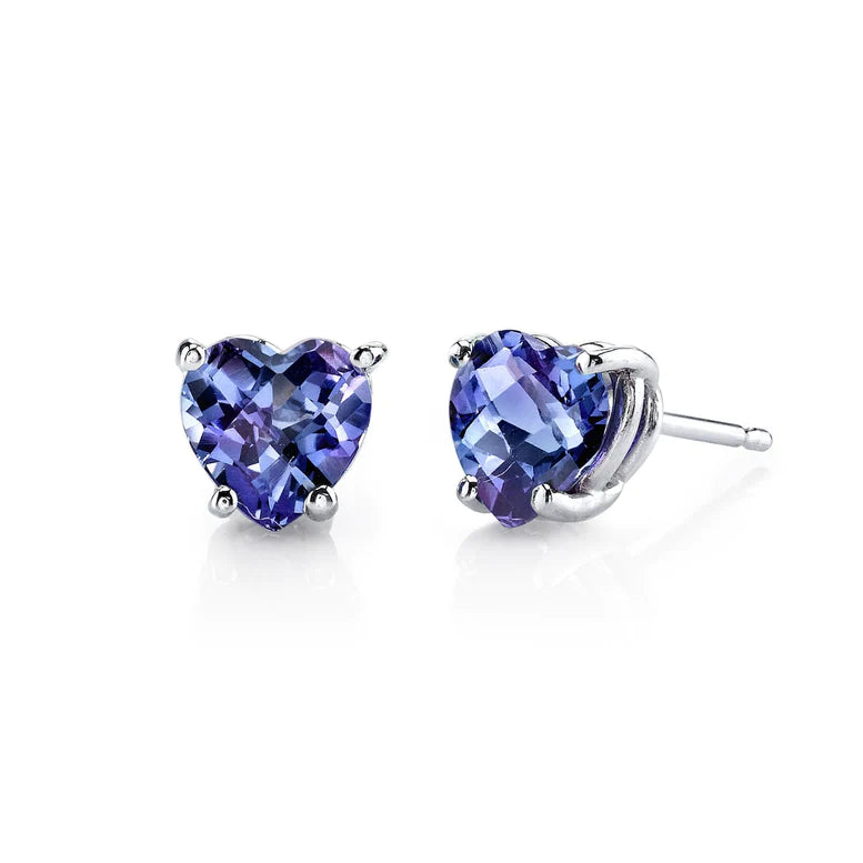 14k White Gold Plated Created Alexandrite Heart Stud Earrings 6mm