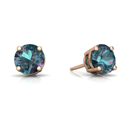 14k Rose Gold Plated Created Alexandrite Round Stud Earrings 6mm