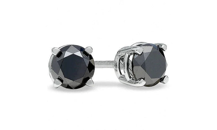 10k White Gold Plated Created Black Diamond Round Stud Earrings 4mm