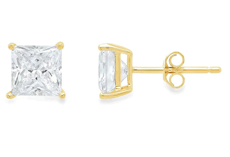 10k Yellow Gold 1/2 ct Created White Diamond Princess Cut Stud Earrings