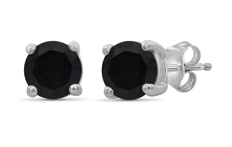 14k White Gold Created Black Sapphire Round Stud Earrings 1/3 ct