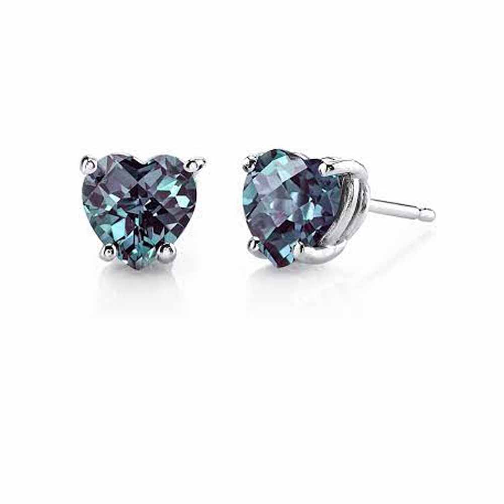 Paris Jewelry 14k White Gold Push Back Heart Created Alexandrite Stud Earrings 4mm