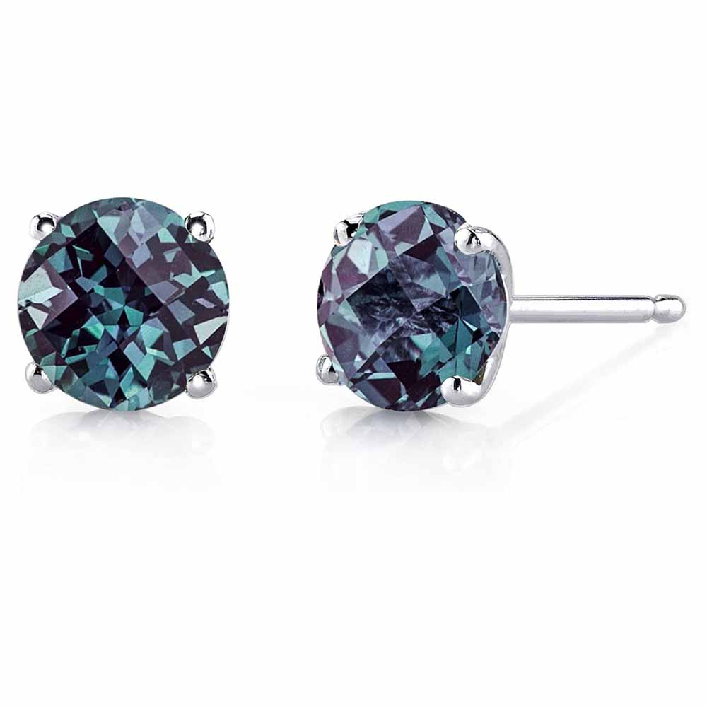 Paris Jewelry 14k White Gold Push Back Round Created Alexandrite Stud Earrings 3mm