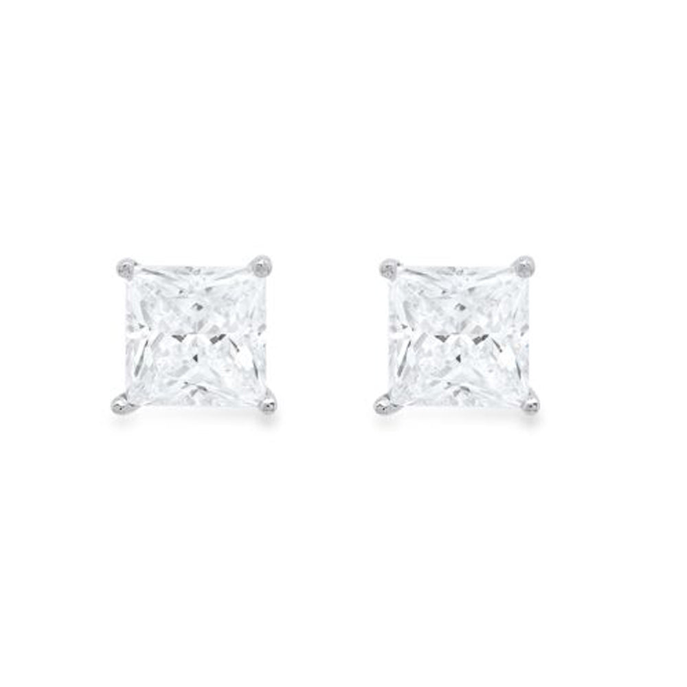 Paris Jewelry 14k White Gold Push Back Princess Created White Sapphire Stud Earrings 4mm