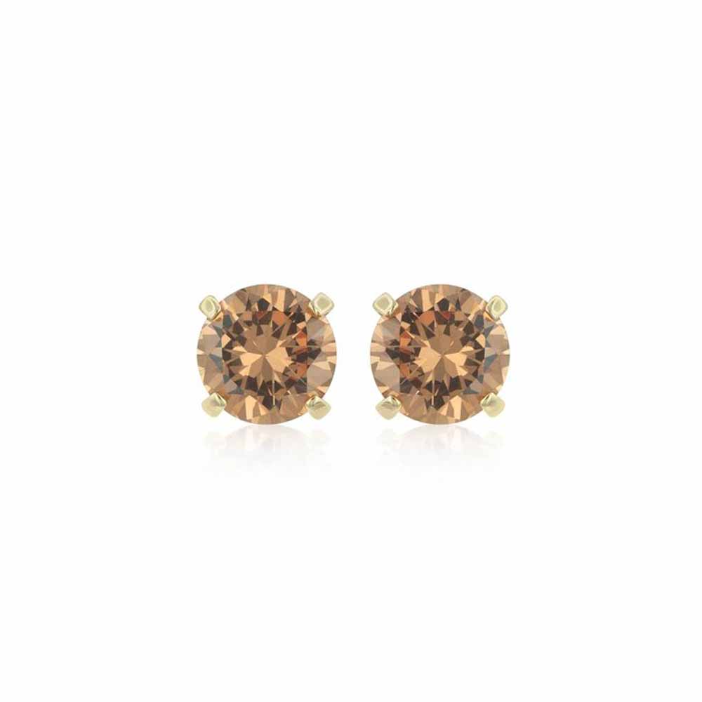 Paris Jewelry 14k Yellow Gold Push Back Round Created Champagne Sapphire Stud Earrings 3mm