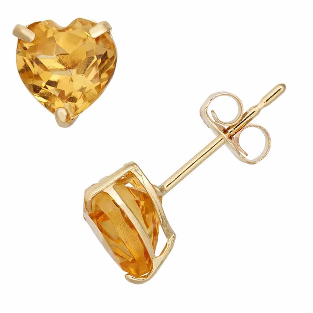 Paris Jewelry 14k Yellow Gold Push Back Heart Created Citrine Sapphire Stud Earrings 3mm