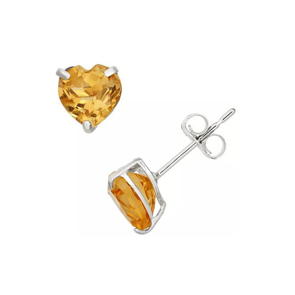 Paris Jewelry 14k White Gold Push Back Heart Created Citrine Sapphire Stud Earrings 4mm