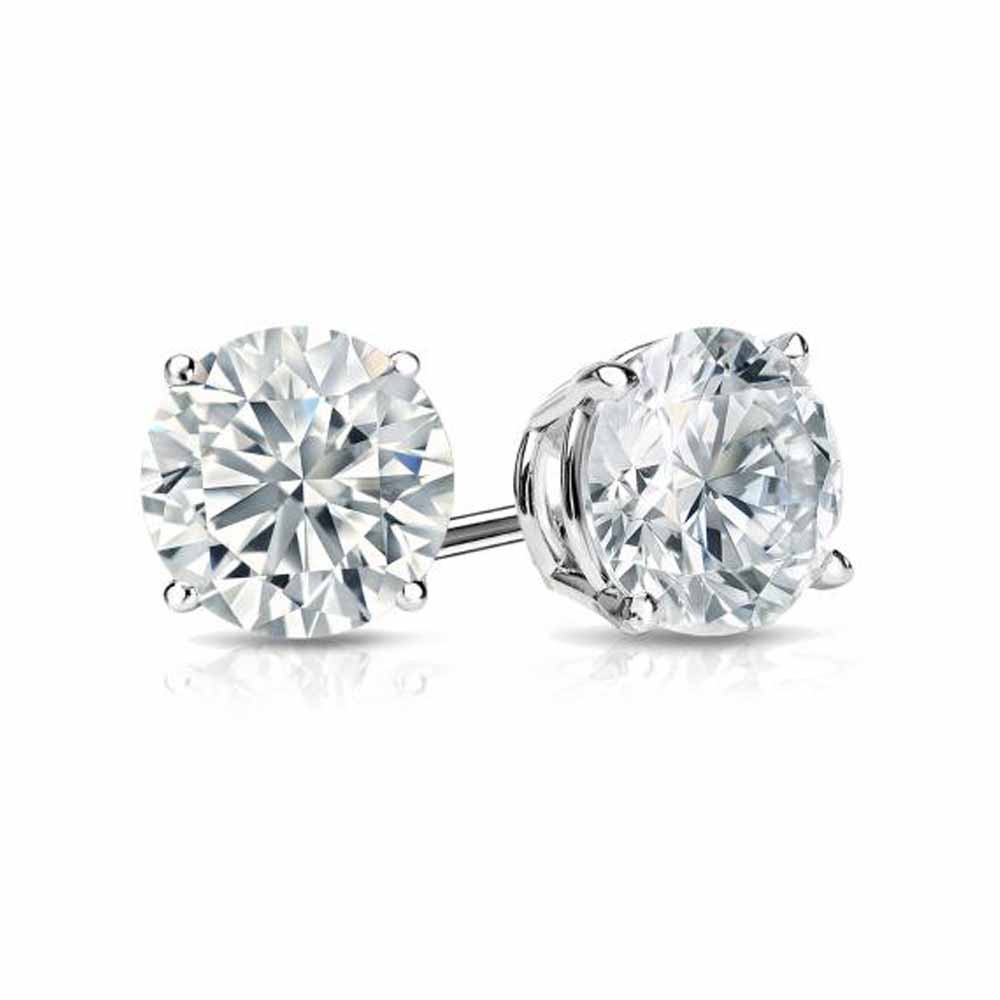 Paris Jewelry 14k White Gold Push Back Round Created Diamond Stud Earrings 4mm