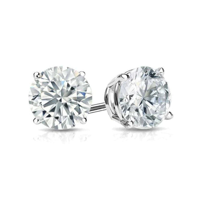 10k White Gold Created White Diamond Round Stud Earrings 6mm Plated