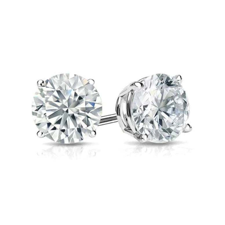 10k White Gold Plated Created White Diamond Round Stud Earrings 4mm