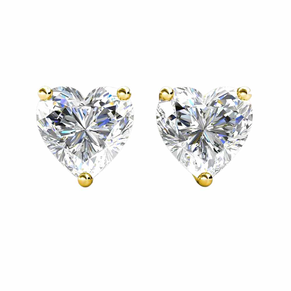 Paris Jewelry 14k Yellow Gold Push Back Heart Created Diamond Stud Earrings 4mm