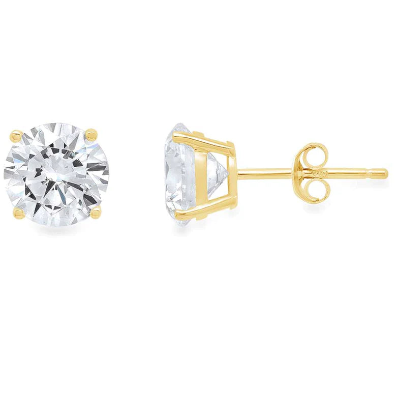 10k Yellow Gold Created White Diamond Round Stud Earrings 4mm Plated