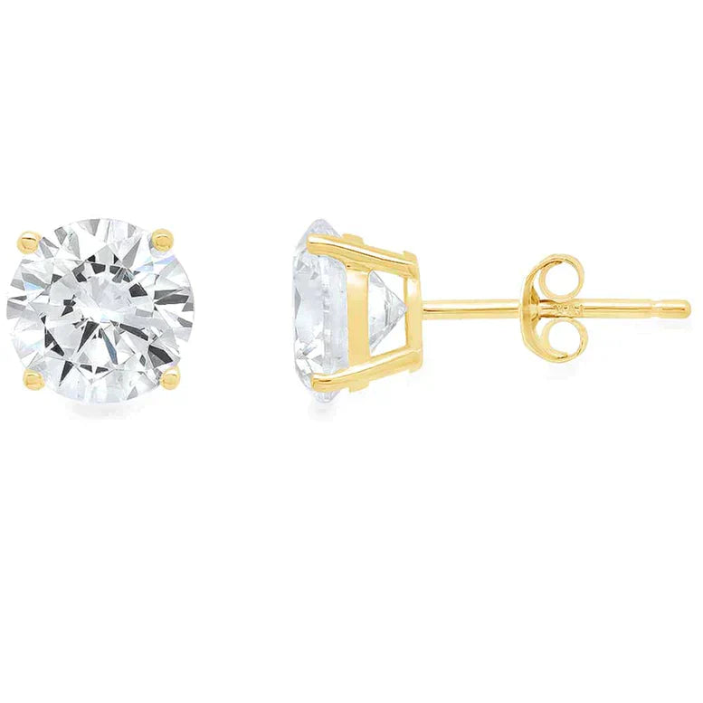 Paris Jewelry 18K Yellow Gold 1/4 Carat Round Moissanite Stud Earrings