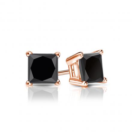 14k Rose Gold Created Black Diamond Princess Cut Stud Earrings 6mm Plated