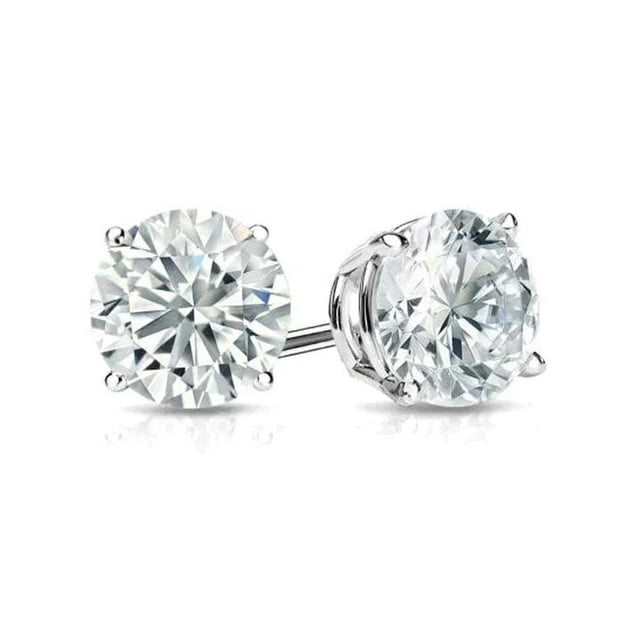 Paris Jewelry 18K White Gold 1/4 Carat Round Moissanite Stud Earrings