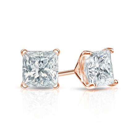 14k Rose Gold 1/4 Carat Princess 4 Prong Solitaire Created Diamond Stud Earrings 4mm