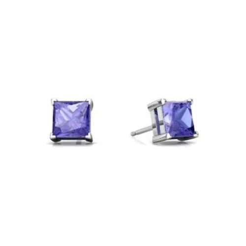 14k White Gold Plated Created Tanzanite Princess Cut Stud Earrings 6mm