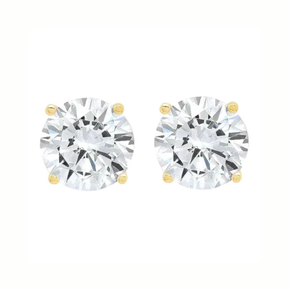 Paris Jewelry 14K Yellow Solid Gold Created White Diamond Round 1/4Ct, 1/2Ct, 1Ct, 2Ct, 3Ct Stud Earrings - D/VVS1