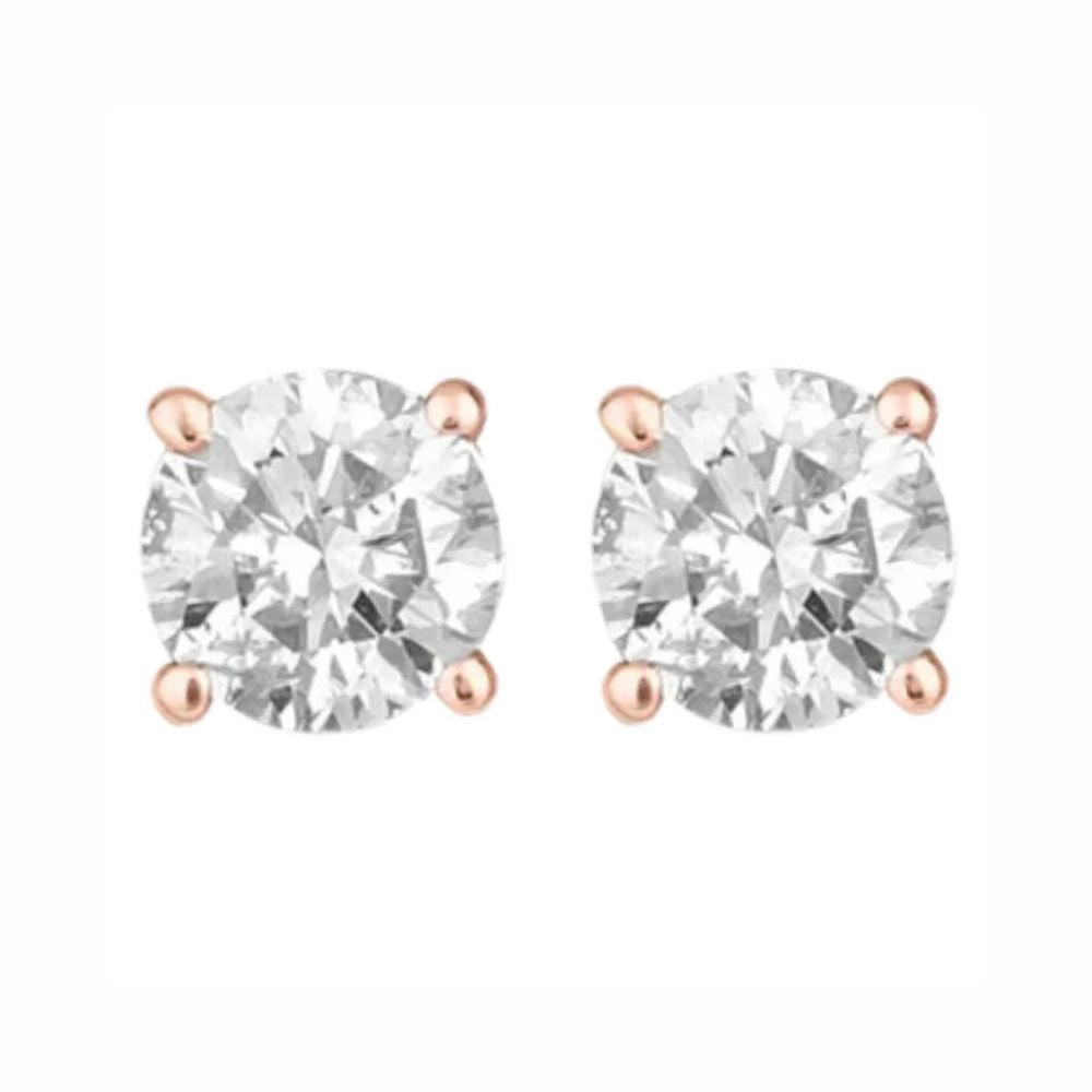 Paris Jewelry 14K Rose Solid Gold Created White Diamond Round 1/4Ct, 1/2Ct, 1Ct, 2Ct, 3Ct Stud Earrings - D/VVS1