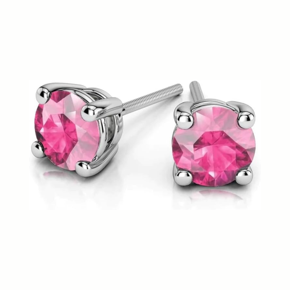 White Gold Created Pink Sapphire Round Stud 