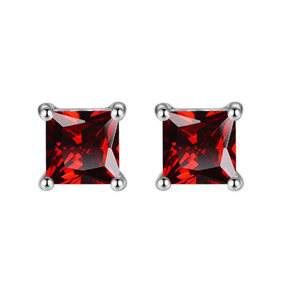 10k White Gold Plated 1 Ct Princes Cut Created Ruby Sapphire Stud Earrings