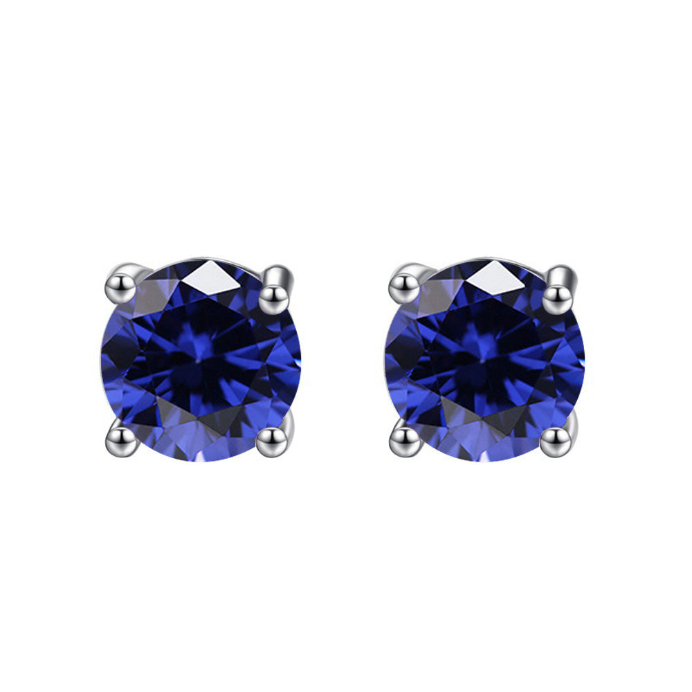 14k White Gold Created Blue Sapphire Round Stud Earrings 1/3 ct