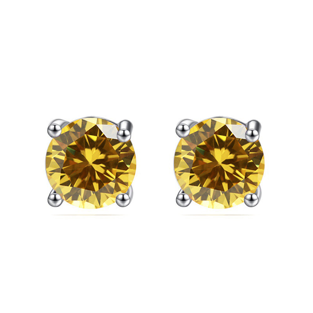 14k White Gold Plated Created Citrine Princess Cut Stud Earrings 6mm