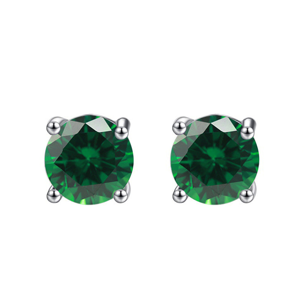 14k White Gold Created Emerald Round Stud Earrings 1/4 ct