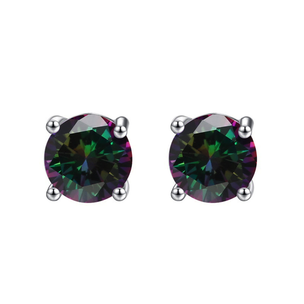 14k White Gold Created Mystic Sapphire Round Stud Earrings 1/3 ct