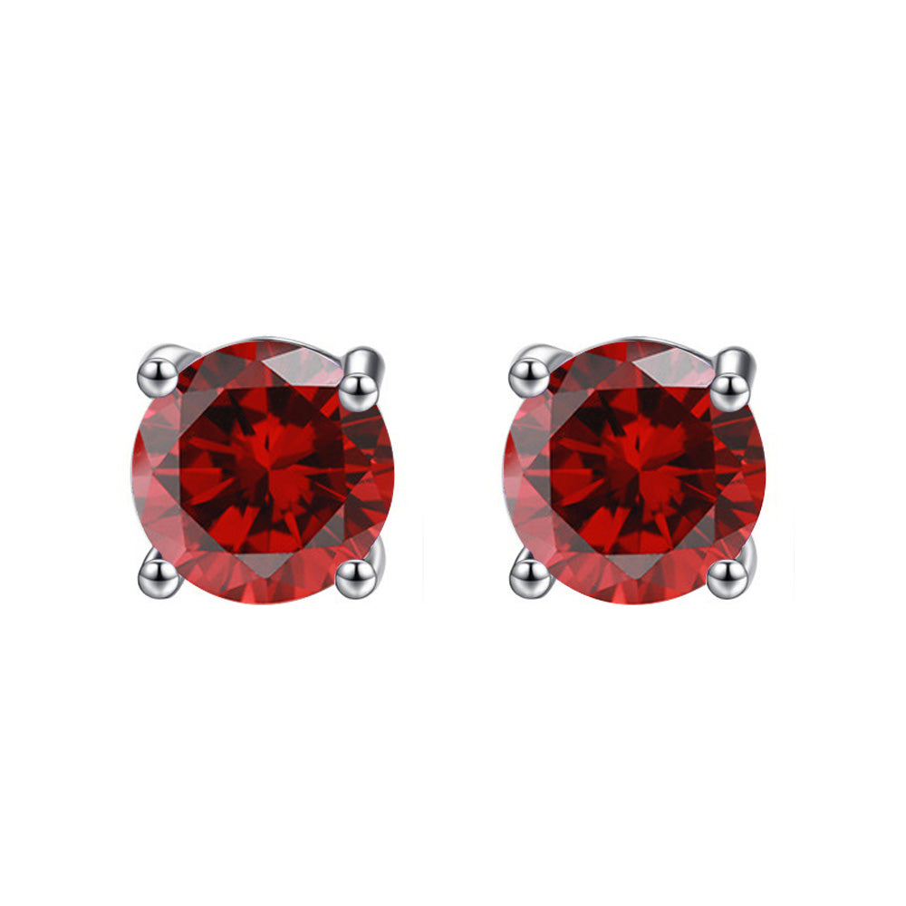 14k White Gold Plated 1/2 Ct Round Created Ruby Sapphire Stud Earrings