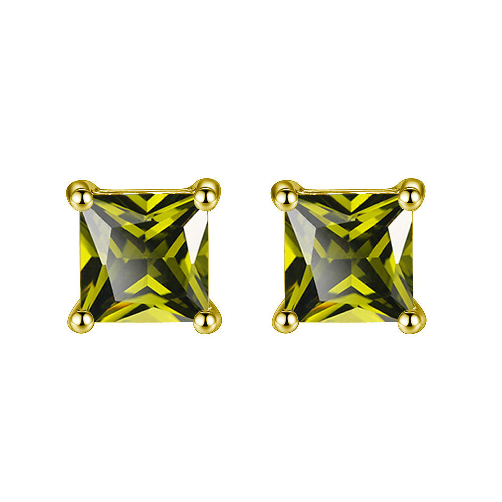 14k Yellow Gold Plated Created Peridot Princess Cut Stud Earrings 6mm