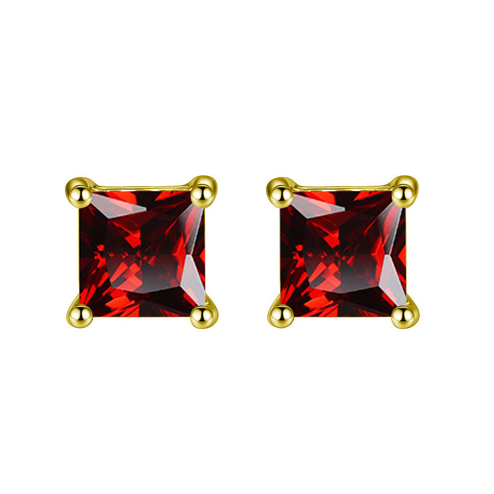 14k Yellow Gold Plated 1/2 Ct Princes Cut Created Ruby Sapphire Stud Earrings