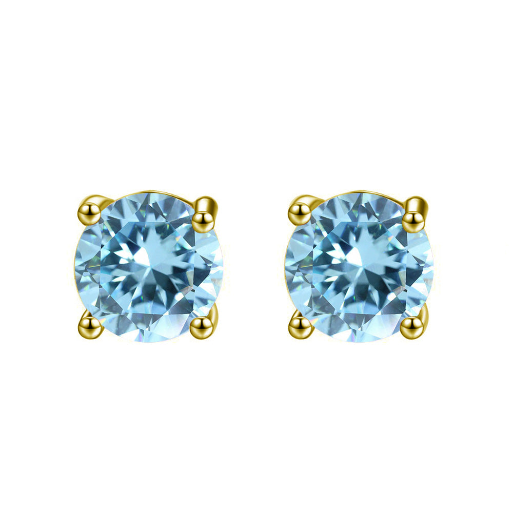 14k Yellow Gold Plated Created Blue Topaz Round Stud Earrings 6mm